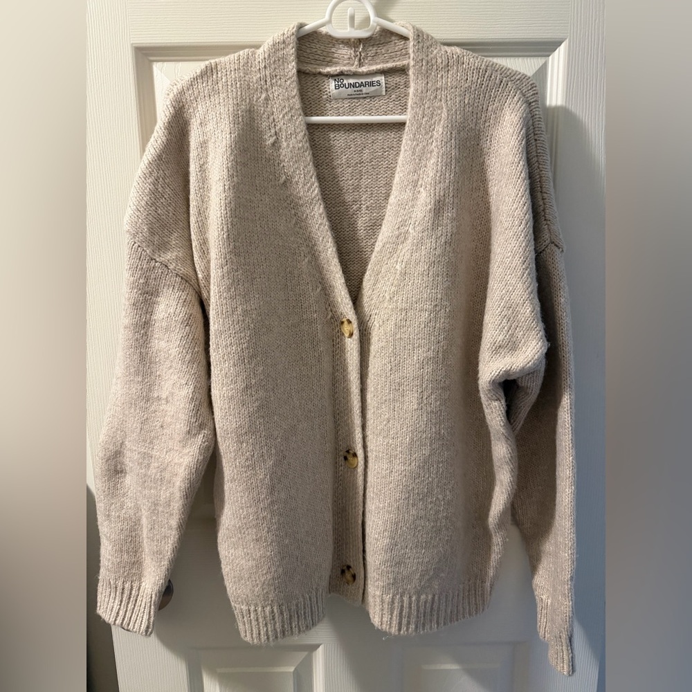 No Boundaries Women's Cream Cardigan Sweater